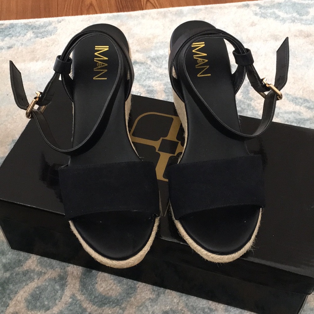 Black wedge sandals Iman off HSN